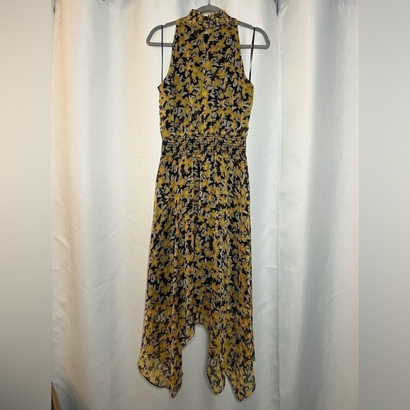 Sam Edelman Floral Yellow and Black Smocked High Waist Dress 8 - Picture 3 of 10